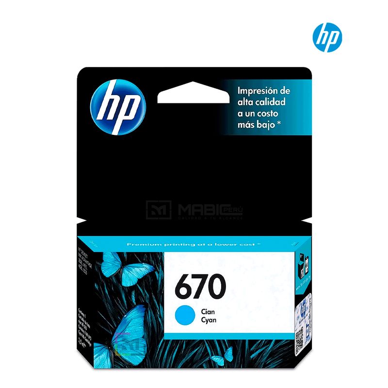 HP - Cartucho de Tinta HP 670 Cian CZ114AL Original