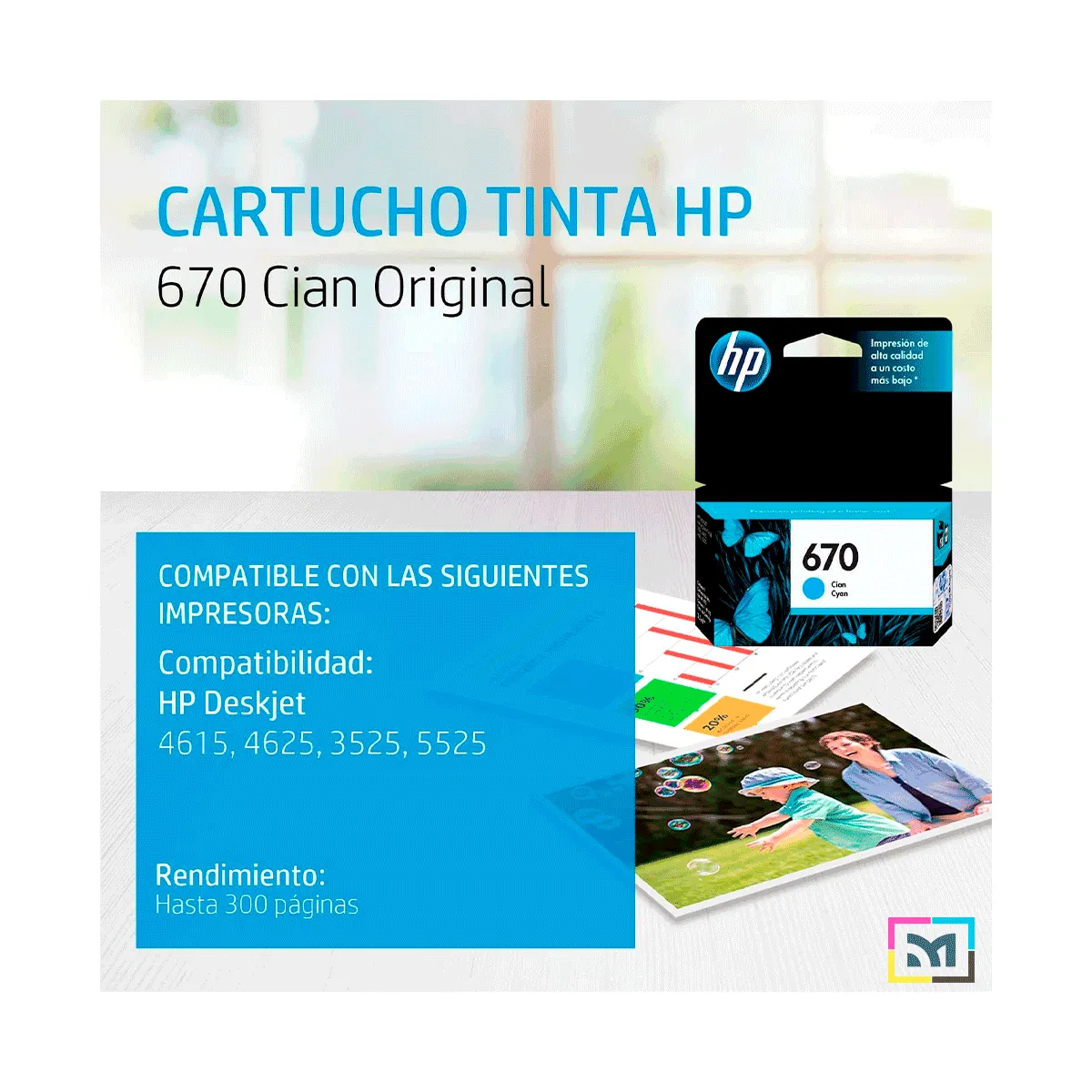 HP - Cartucho de Tinta HP 670 Cian CZ114AL Original