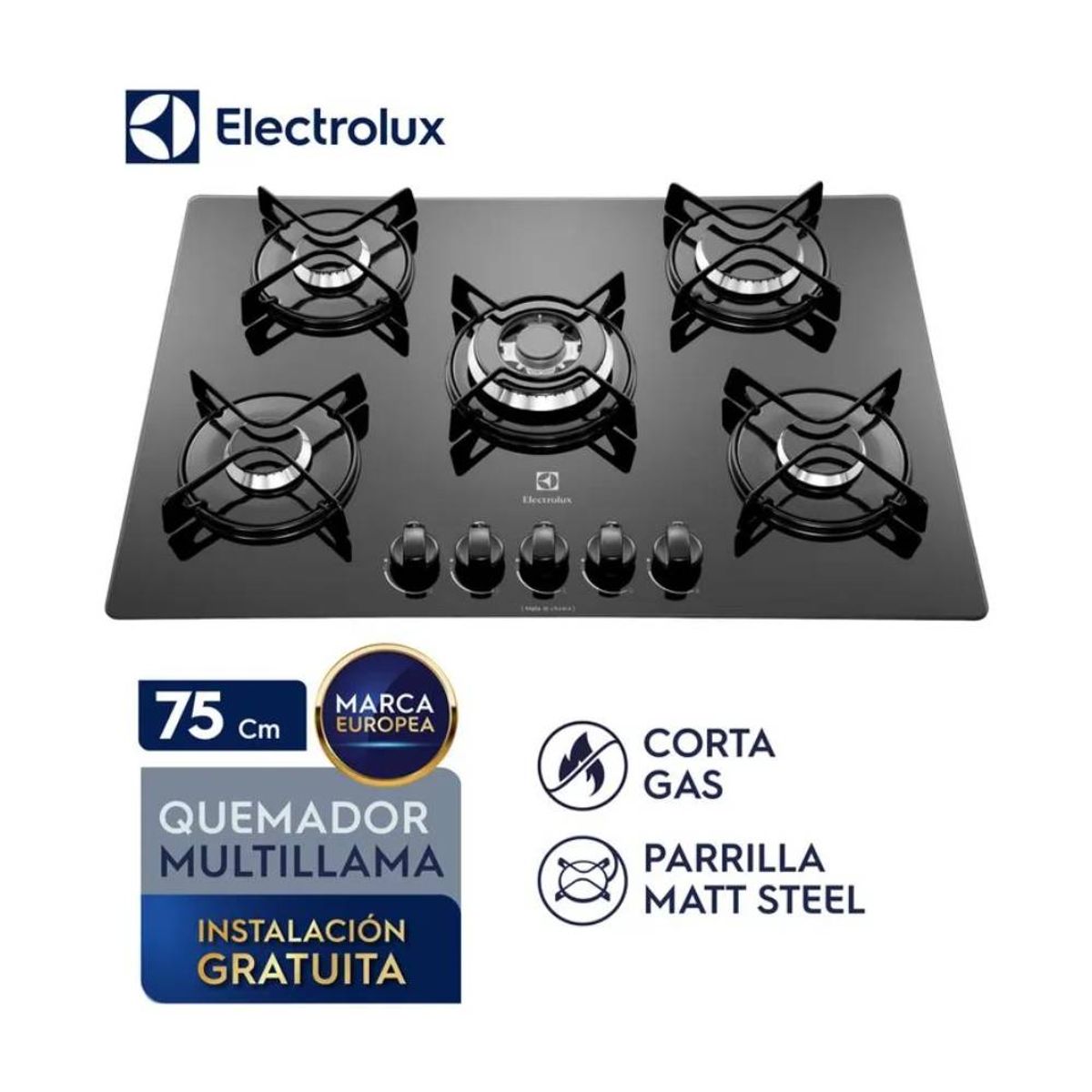 ELECTROLUX - Cocina Empotable a Gas 5 Quemadores Electrolux 75Cm (ETGZ30T0EPUB)