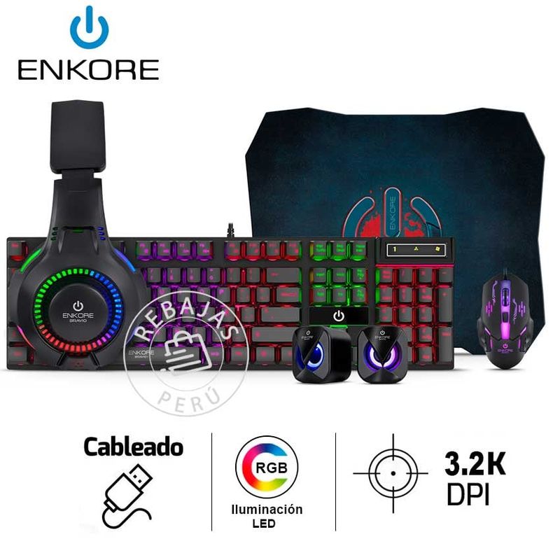 ENKORE - Enkore Bravio 5 - ENT G1000-5 Kit Gamer 5 en 1 con RGB Teclado y Mouse