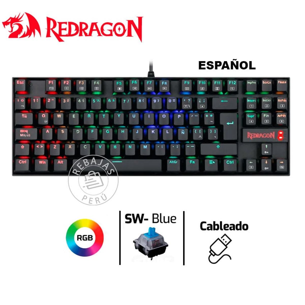 REDRAGON - Redragon K552RGB Kumara Teclado Mecánico RGB Blue Switch en Español