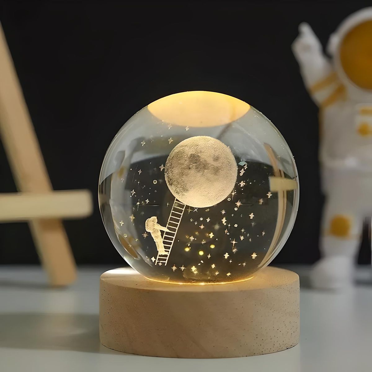 GENERICO - ESFERA DE CRISTAL LÁMPARA ADORNO ASTRONAUTA LUNA LUZ LED 3D