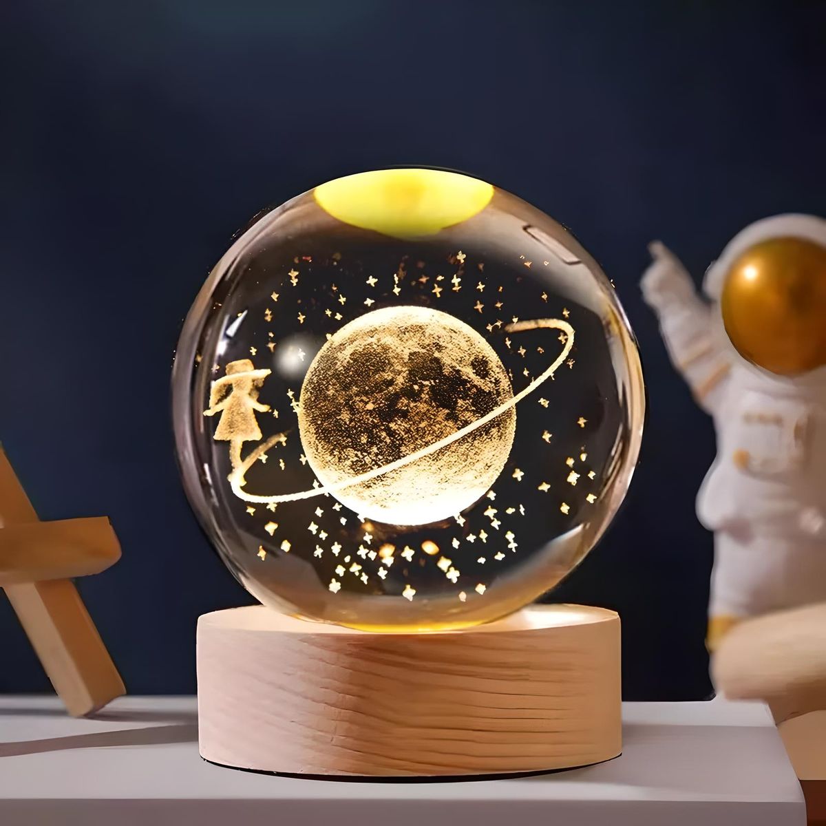 GENERICO - ESFERA DE CRISTAL LÁMPARA ADORNO NIÑA LUNA LUZ LED 3D
