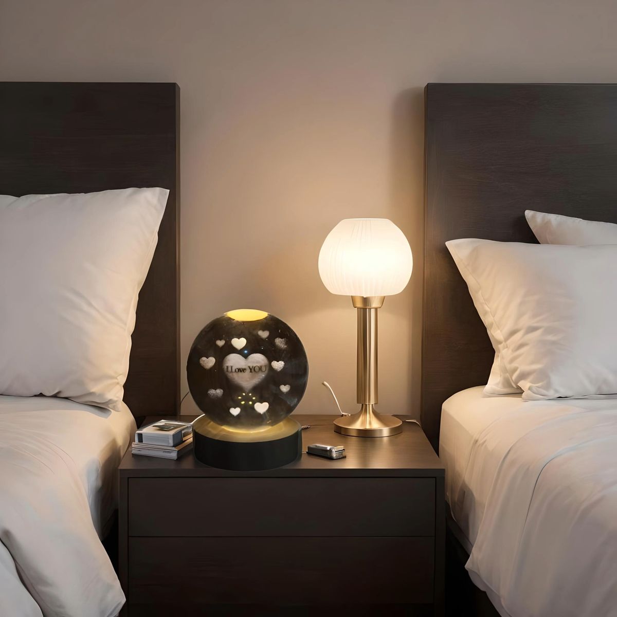 GENERICO - ESFERA DE CRISTAL LÁMPARA ADORNO CORAZON LUZ LED 3D