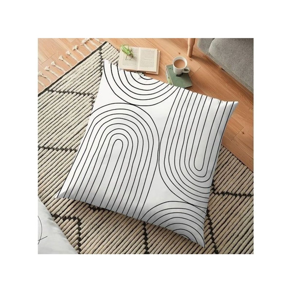 GENERICO - Cojin Minimalista Rayas Blanco Y Negro Abstracto Blanco 50X50 cm