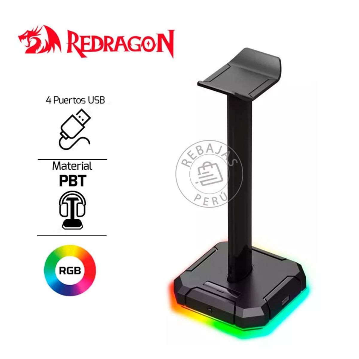 REDRAGON - Redragon HA300 Headset Stand RGB USB Hub y Diseño Moderno