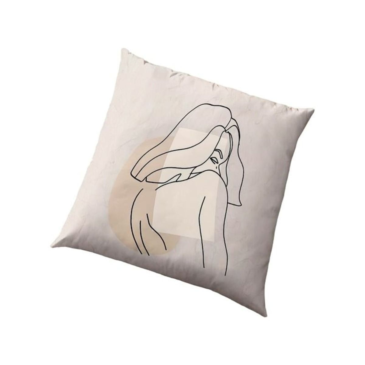 GENERICO - Funda Minimalista Abstracto Mujer Garabato Beige One Lineart 50x50cm