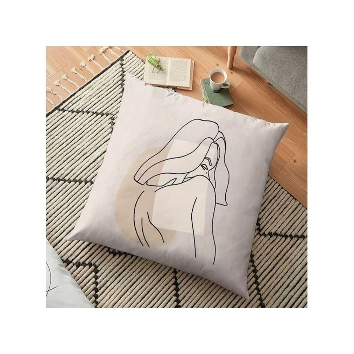 GENERICO - Cojin Minimalista Abstracto Mujer Garabato Beige One Lineart 50x50cm