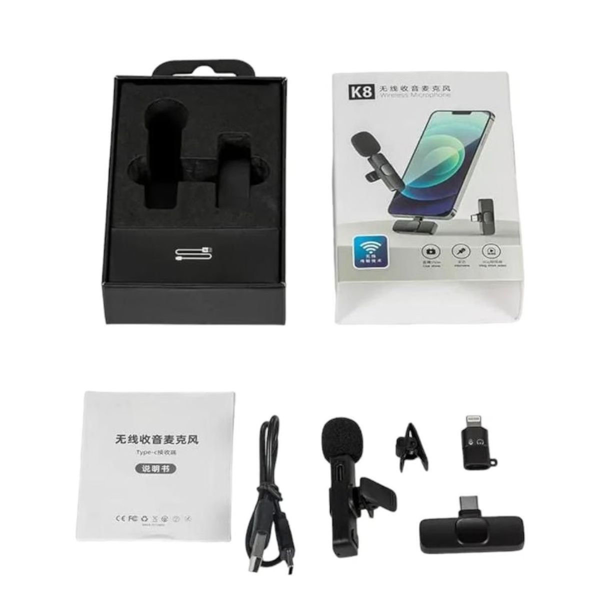GENERICO - Micrófono Inalámbrico K8 Tipo C y Lightning