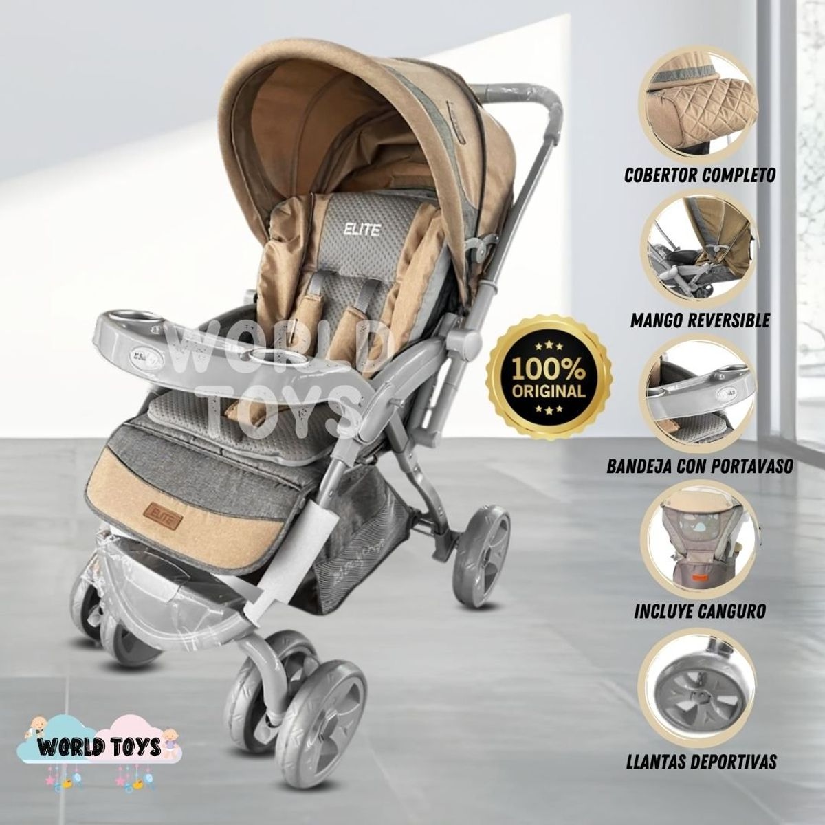 BABY HAPPY - Coche Cuna de Lujo «ELITE II» Edición Limitada Beige