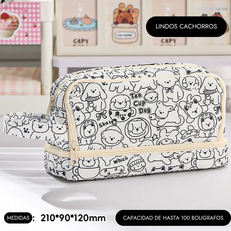 GENERICO - Cartuchera 2 niveles con diseño Lindos Cachorros