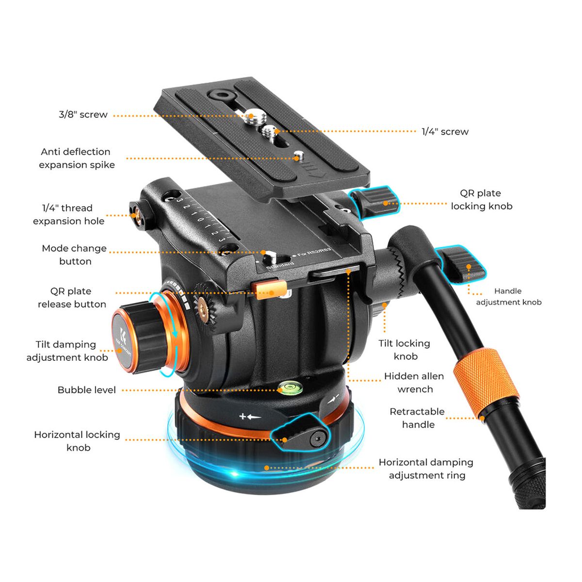 K&F CONCEPT - Trípode de video K&F Concept KF09148 - VA3+BV20