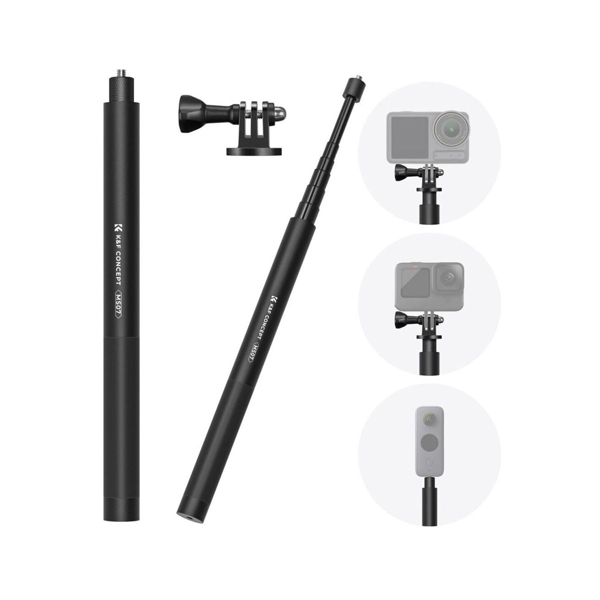 K&F CONCEPT - Palo selfie invisible MS07 para Gopro, DJI Action, Insta 360 - K&F