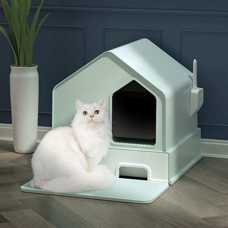 GENERICO - Arenero cerrado para gato diseño casita - celeste
