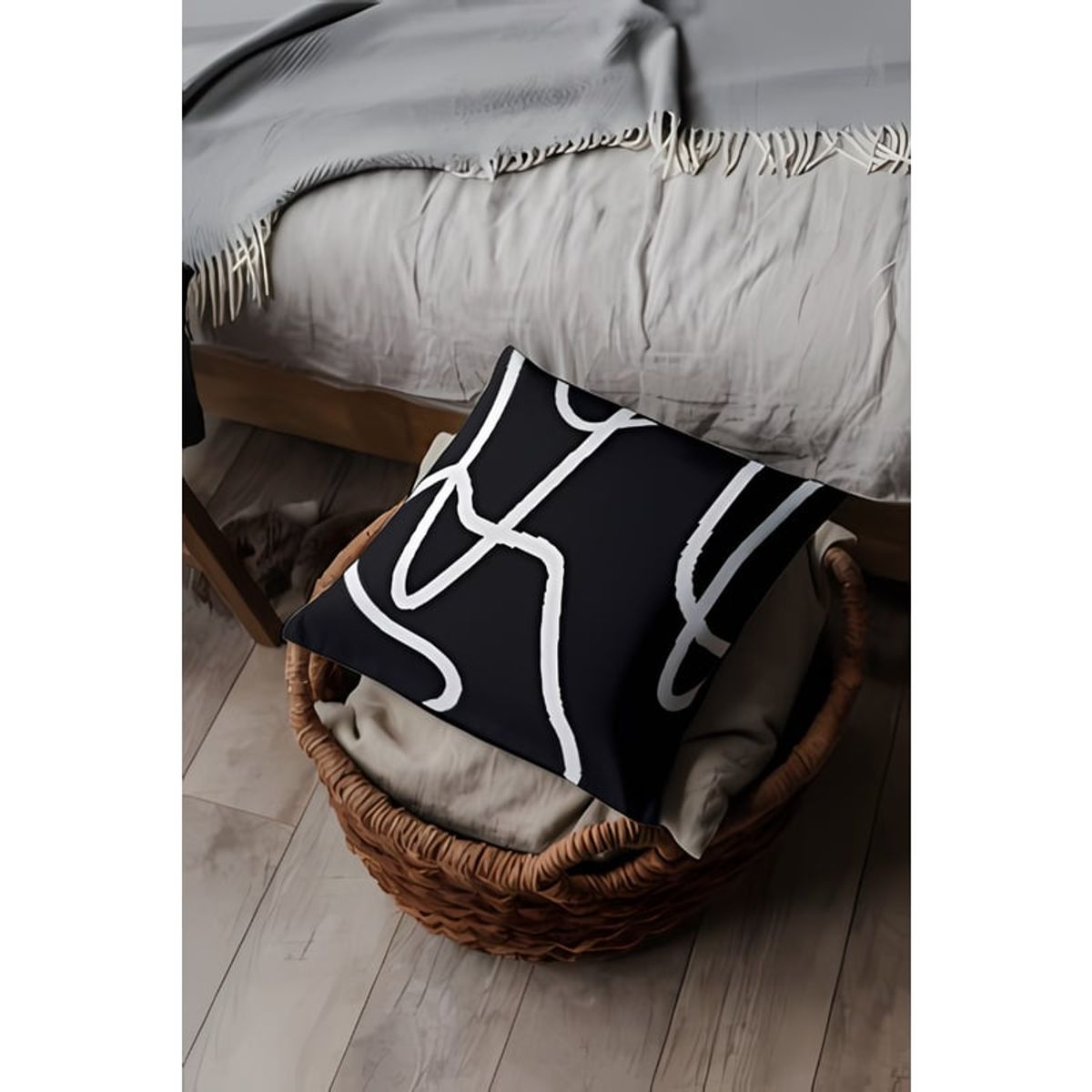 GENERICO - Cojin Minimalista  Home Lazos Blancos Sublimado Negro 50x50 Cm