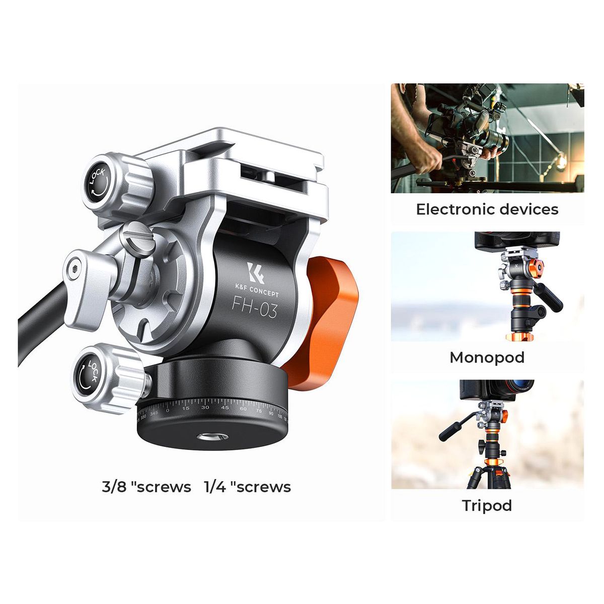 K&F CONCEPT - Cabezal de trípode para video FH-03 - K&F Concept