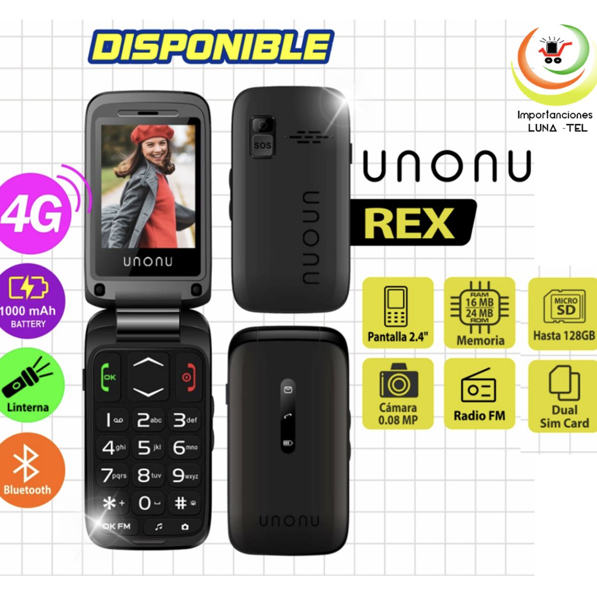UNONU - CELULAR UNONU REX FLIP TAPA 4G
