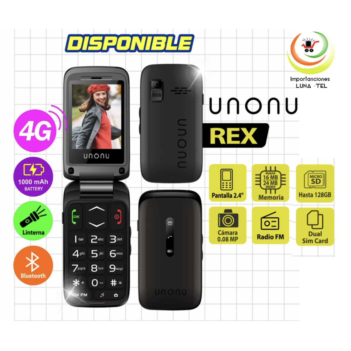 UNONU - CELULAR UNONU REX FLIP TAPA 4G