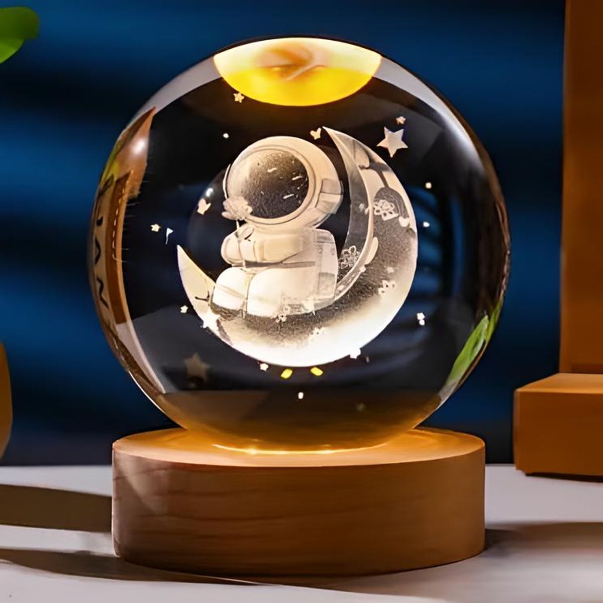 GENERICO - ESFERA DE CRISTAL LÁMPARA ADORNO ASTRONAUTA SENTADO LUNA LUZ LED 3D