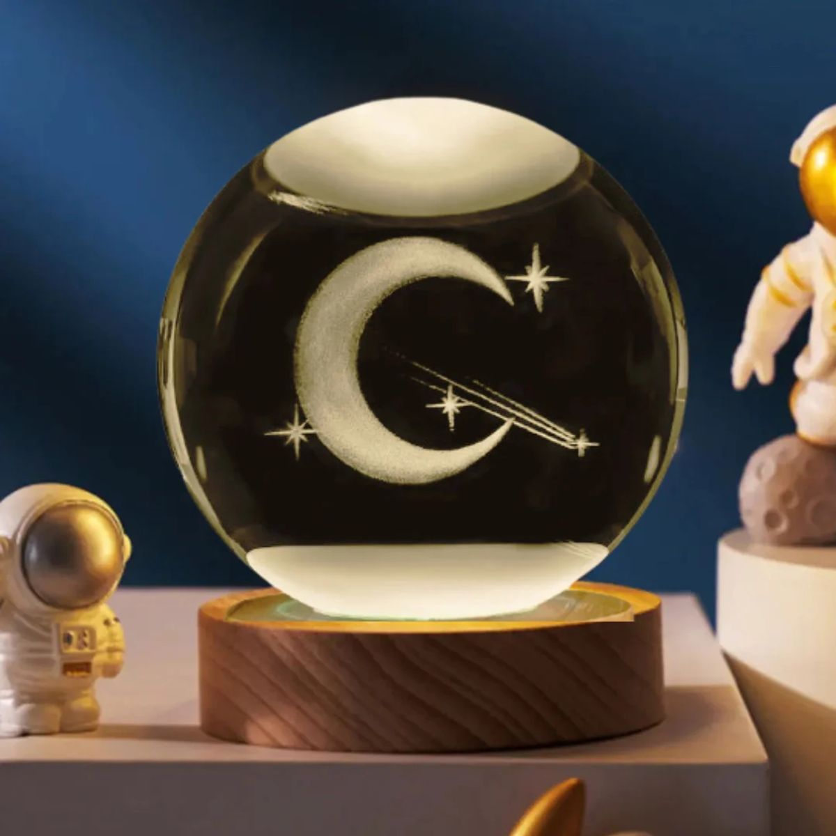 GENERICO - ESFERA DE CRISTAL LÁMPARA ADORNO MEDIA LUNA LUZ LED 3D