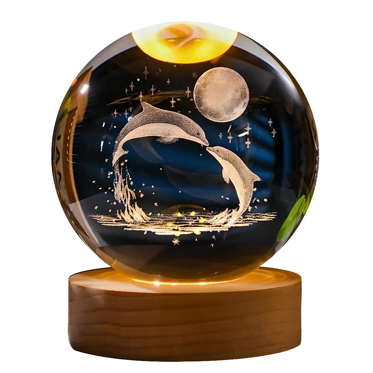 GENERICO - ESFERA DE CRISTAL LÁMPARA LUZ LED ADORNO DISEÑO DELFIN DECORATIVO 3D