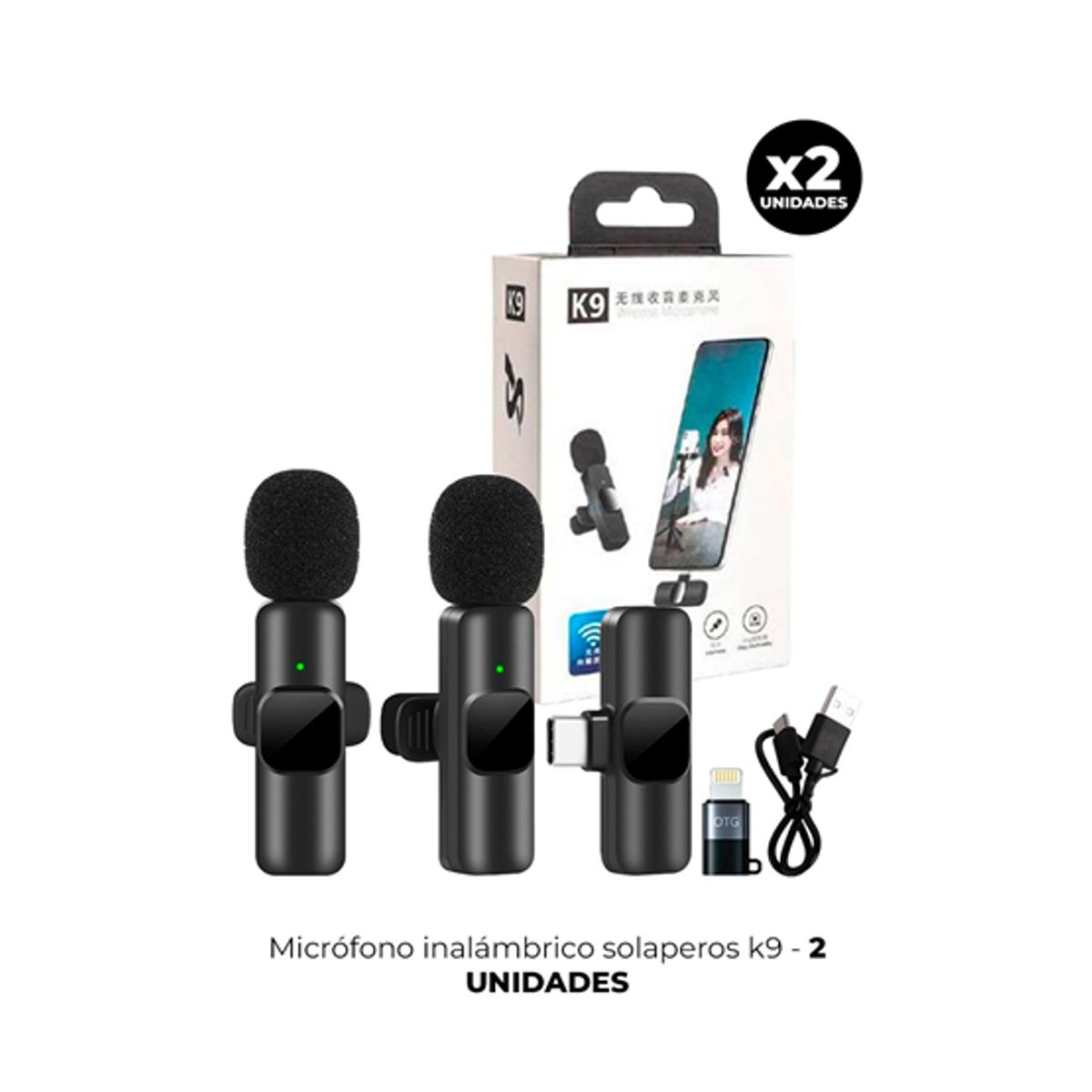 GENERICO - Micrófono Inalámbrico K9 Tipo C 2 en 1