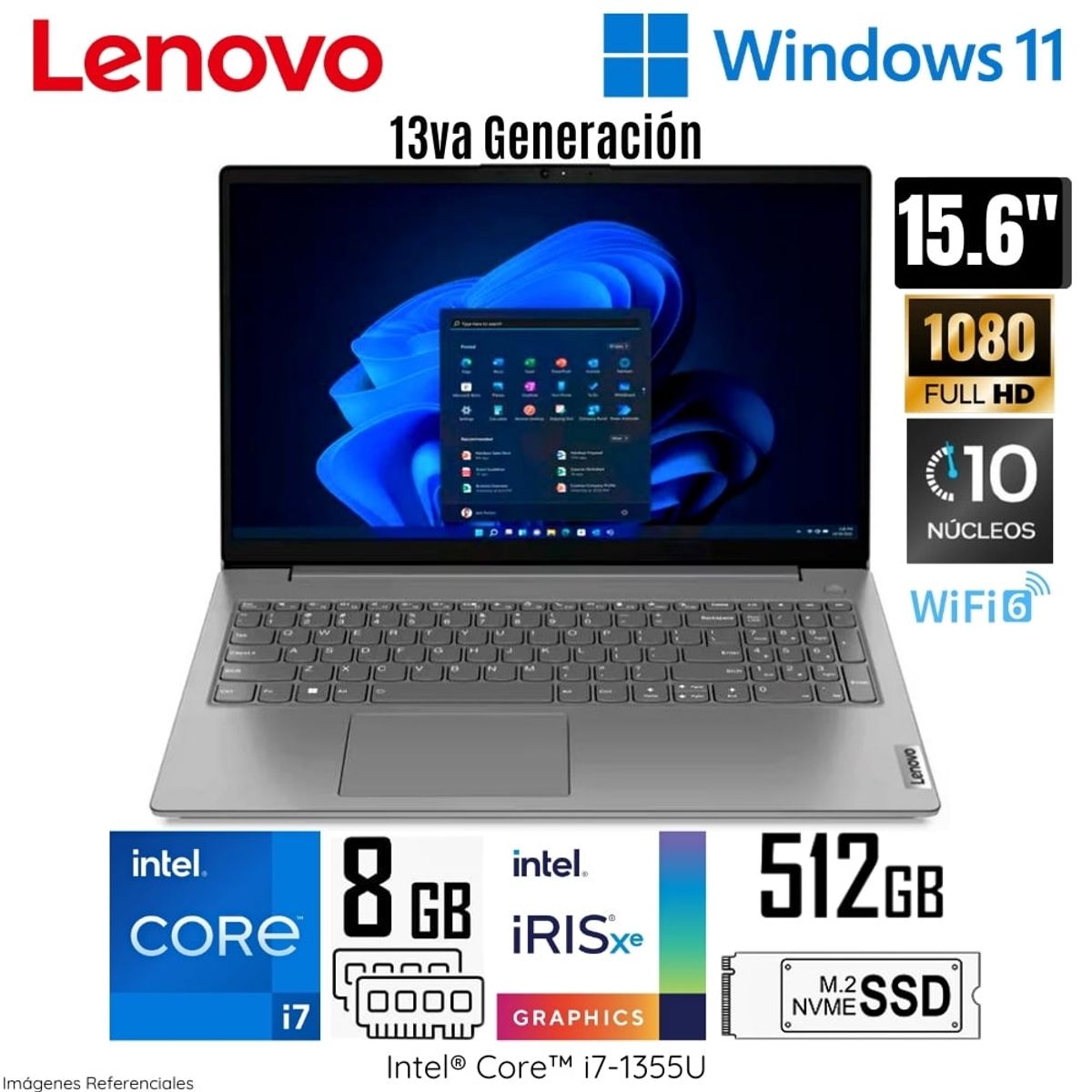 LENOVO - Laptop Lenovo V15 G4 IRU Intel Core i7-1355U 8GB RAM 512GB SSD 15.6"  FHD Iron Grey - 83A100EQLM