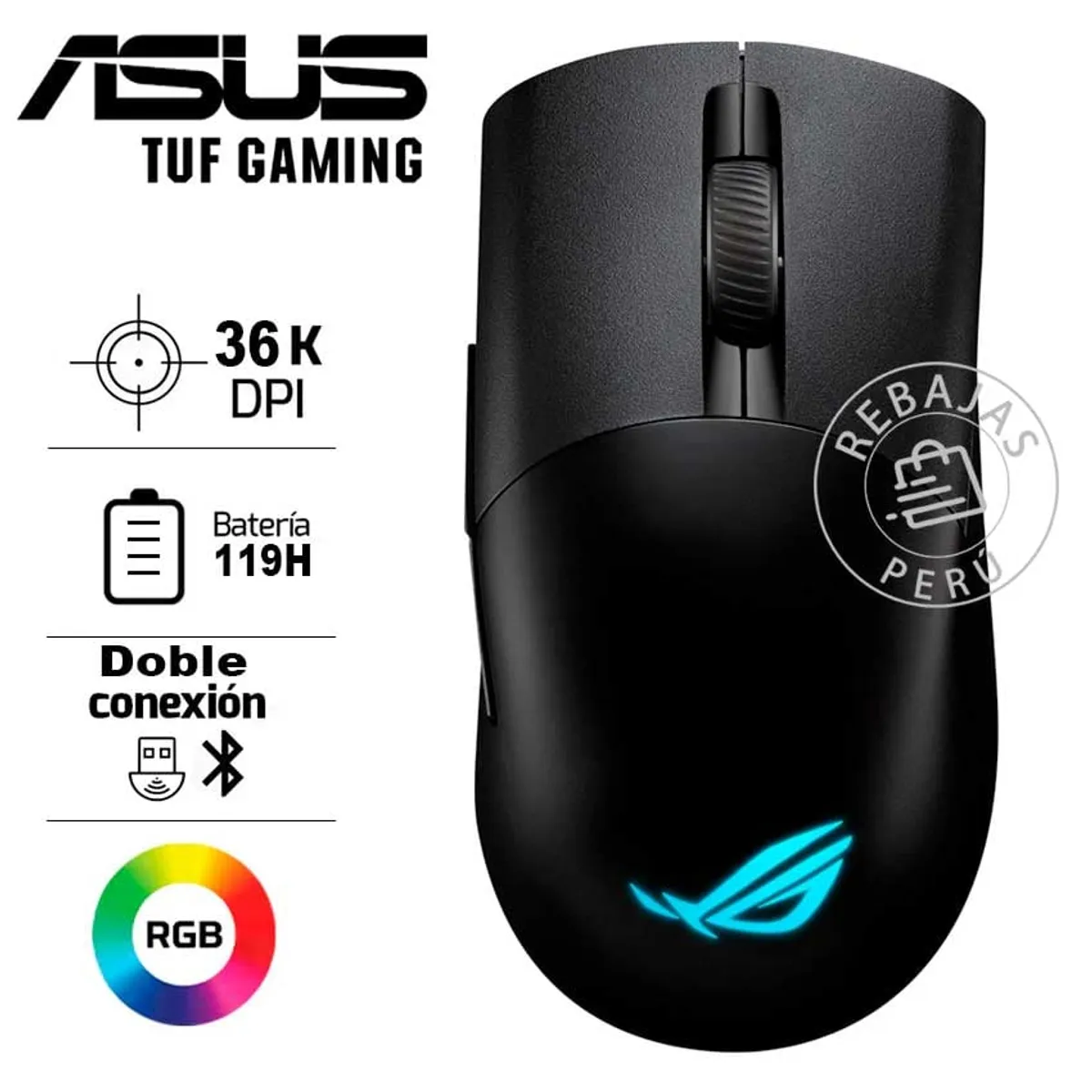 ASUS - Mouse ROG Keris Wireless AimPoint 36,000 DPI 75g Inalámbrico RGB