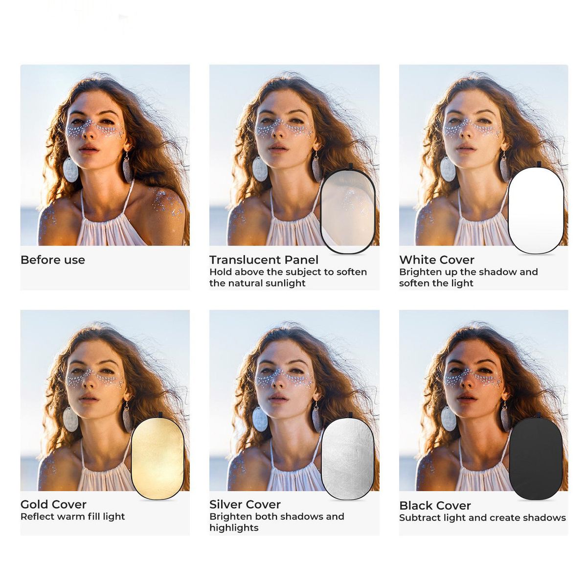 K&F CONCEPT - Rebotador ovalado 5 en 1 de 60X90 cm - K&F Concept