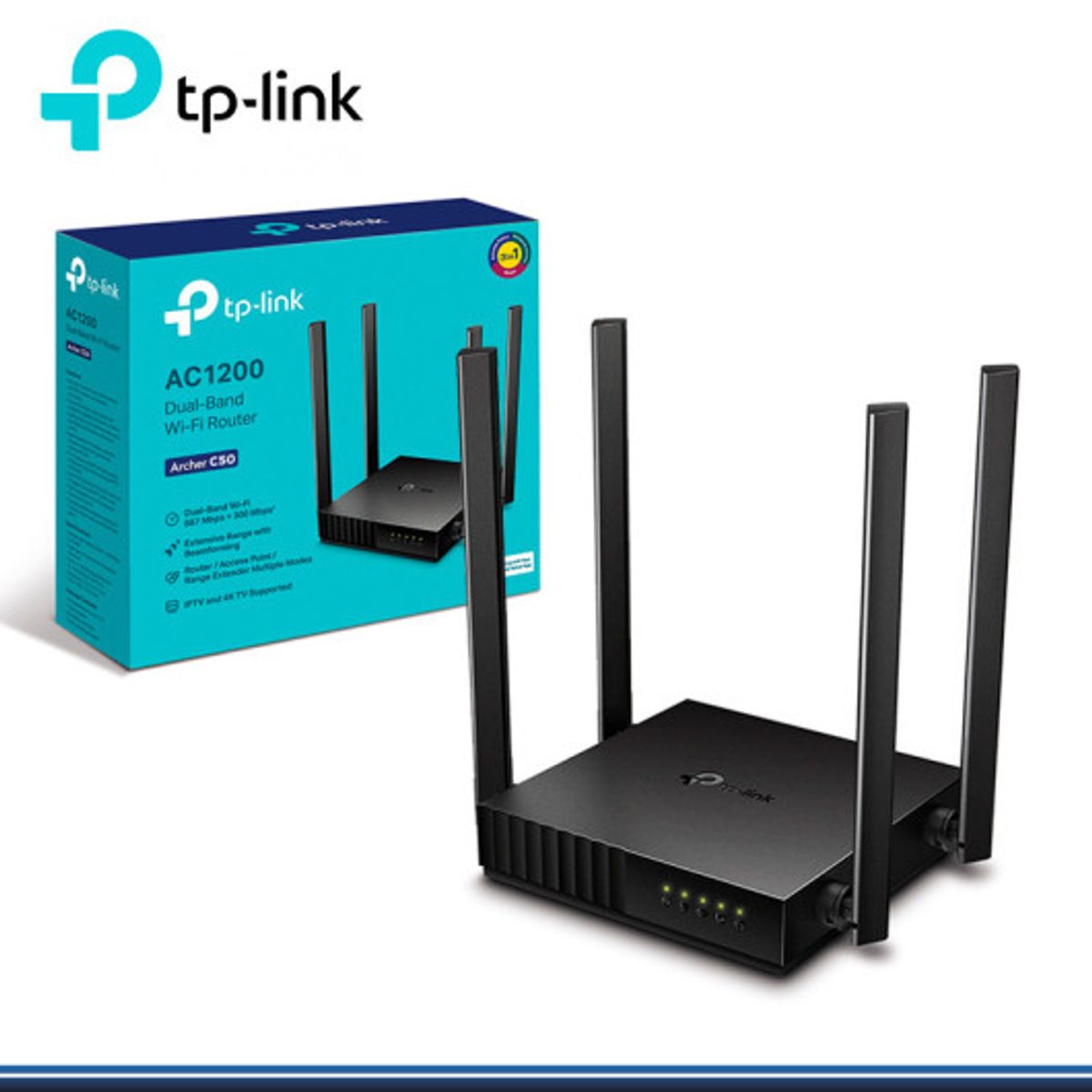 TP LINK - Router 4 Antenas , Banda Dual , 2.4/5 GHz ,AC1200 -  Archer C50