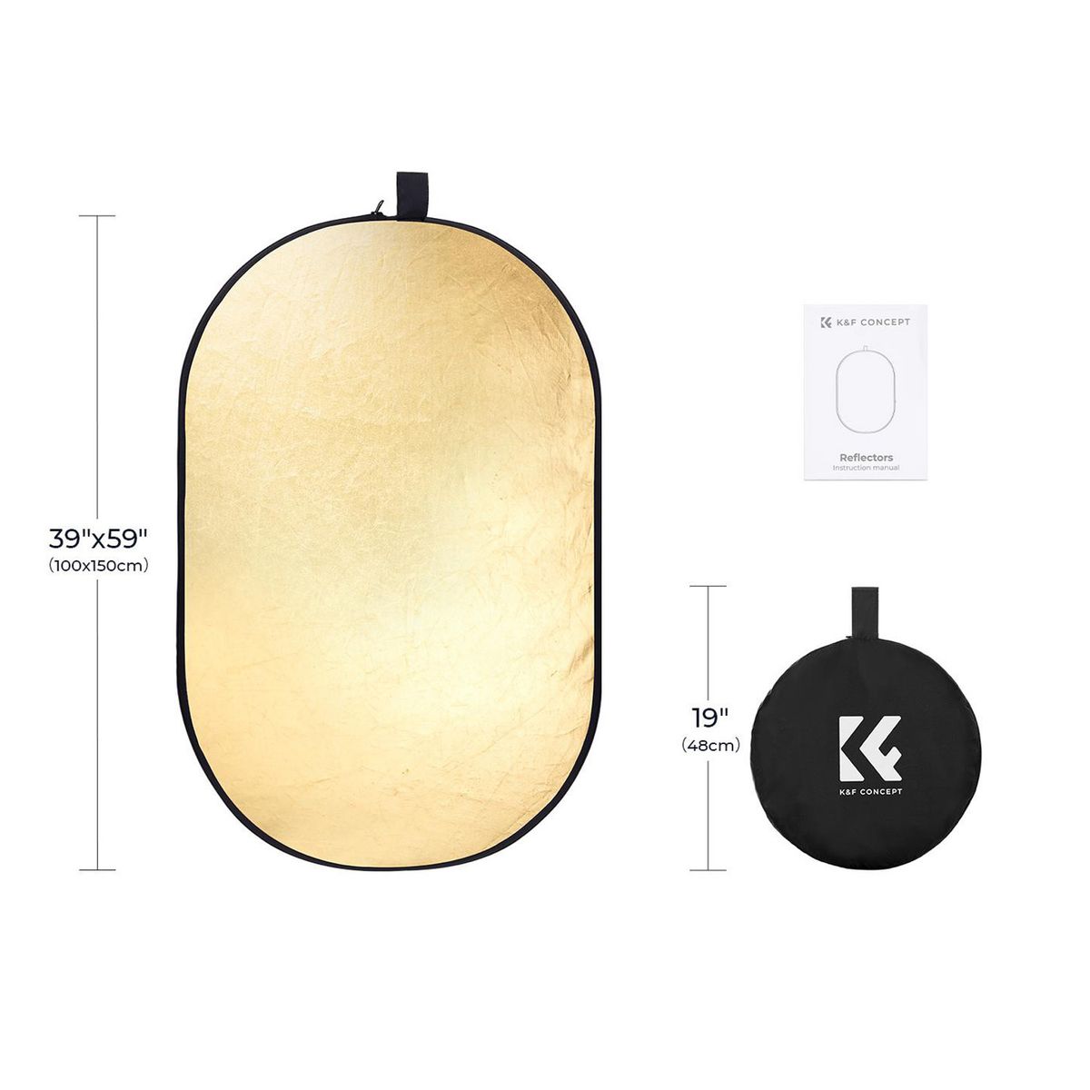 K&F CONCEPT - Rebotador ovalado 5 en 1 de 100X150 cm - K&F Concept