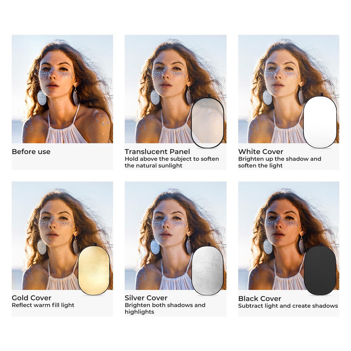 K&F CONCEPT - Rebotador ovalado 5 en 1 de 100X150 cm - K&F Concept