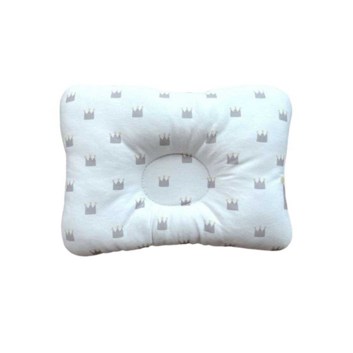 GENERICO - Almohada para Bebé Anti-Cabeza Plana - Blanco con Coronas