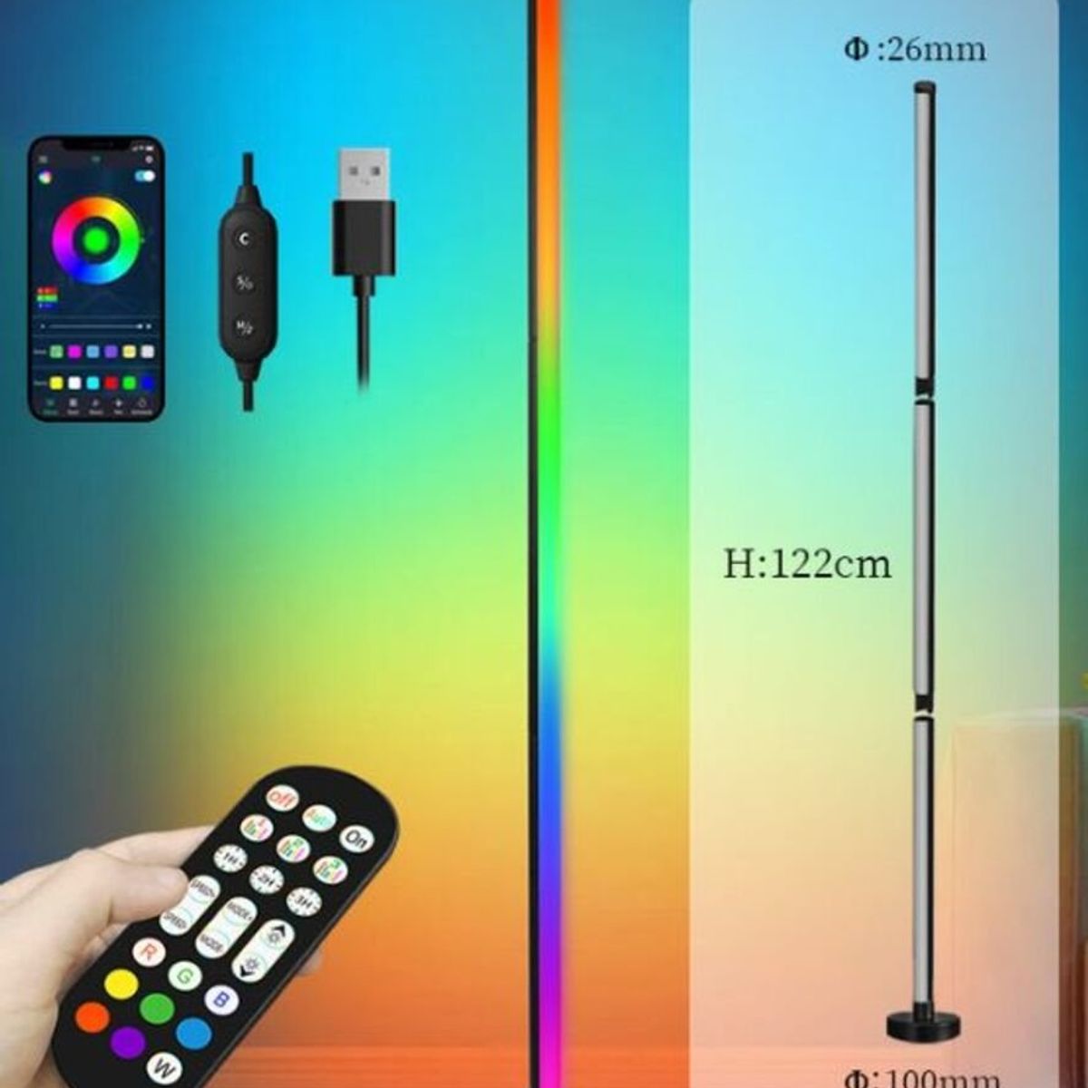 GENERICO - Lampara De Pie Led Inteligente Usb Control Colores Sonido Luz