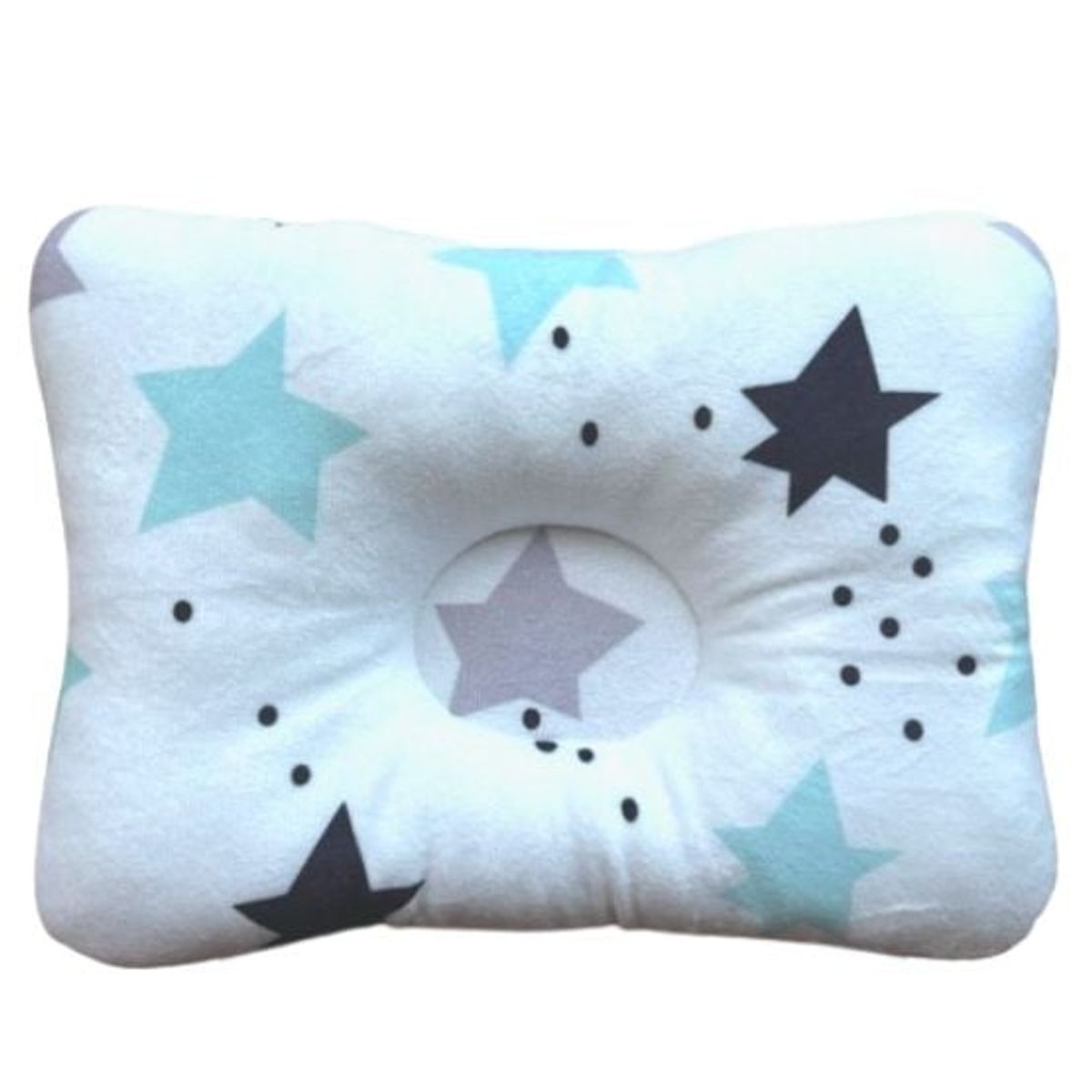 GENERICO - Almohada para Bebé Anti-Cabeza Plana - Celeste y Gris