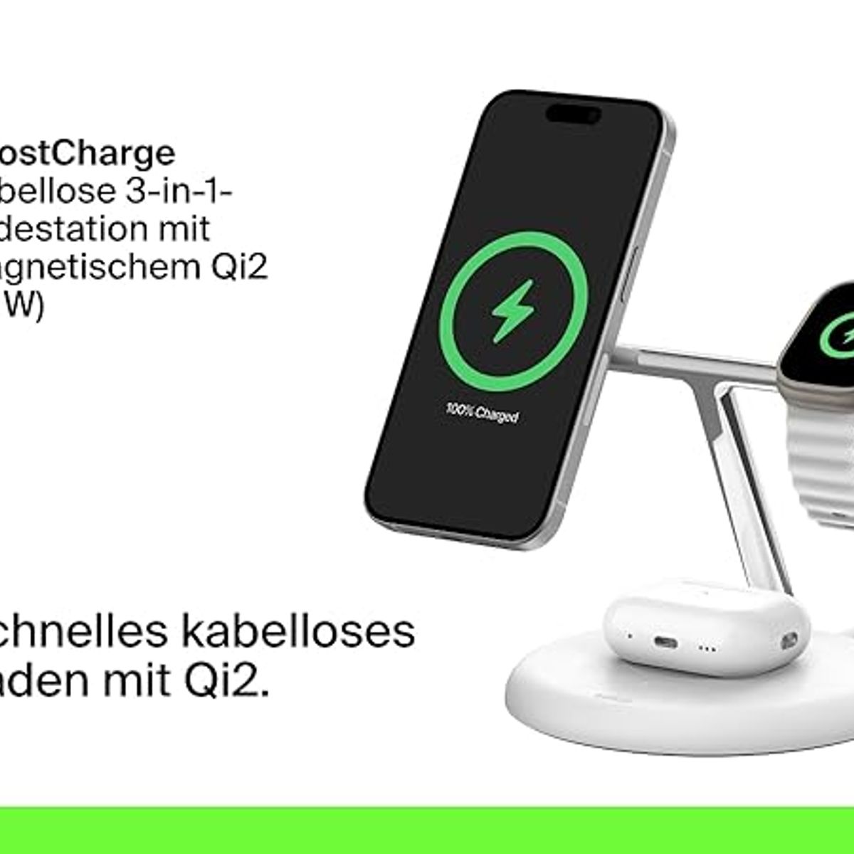 BELKIN - Cargador inalámbrico Magsafe  3 en 1 Belkin 15W Qi2 color Blanco