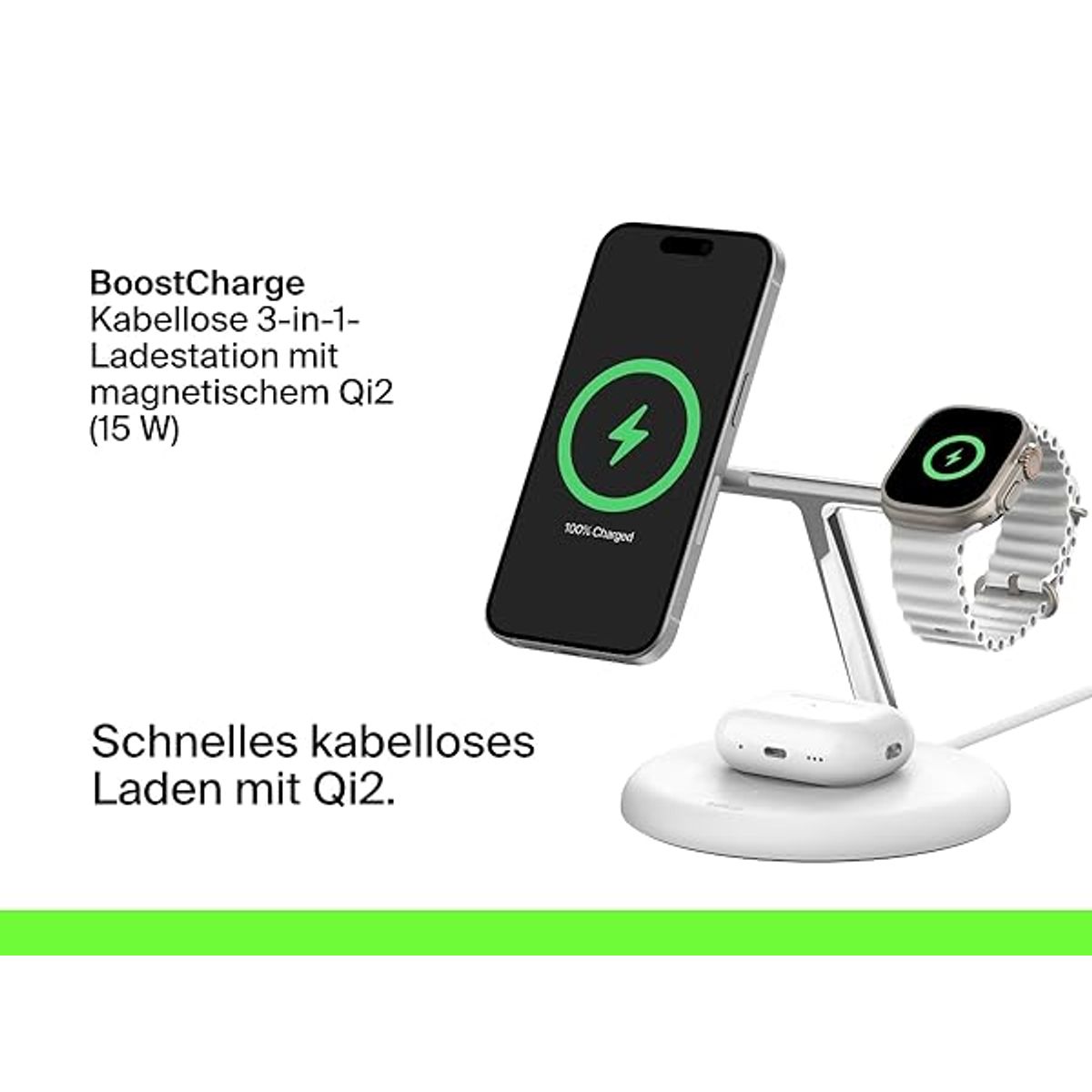BELKIN - Cargador inalámbrico Magsafe  3 en 1 Belkin 15W Qi2 color Blanco