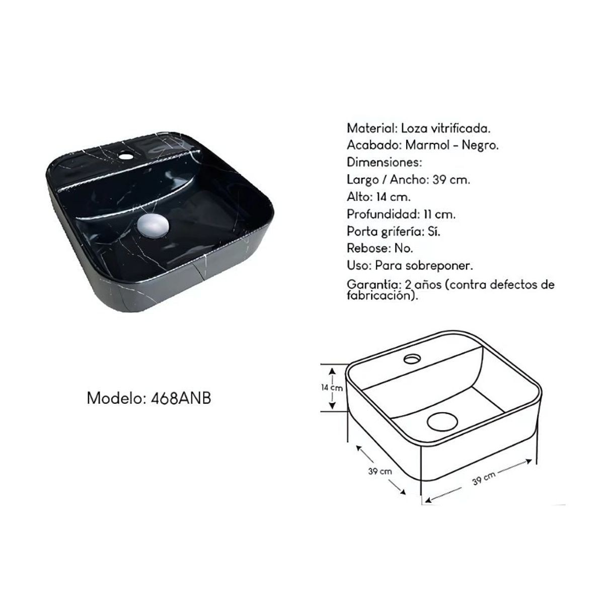 EJESA CREA TU ESPACIO IDEAL - Lavamanos vitrificado mármol negro  XM  468ANB