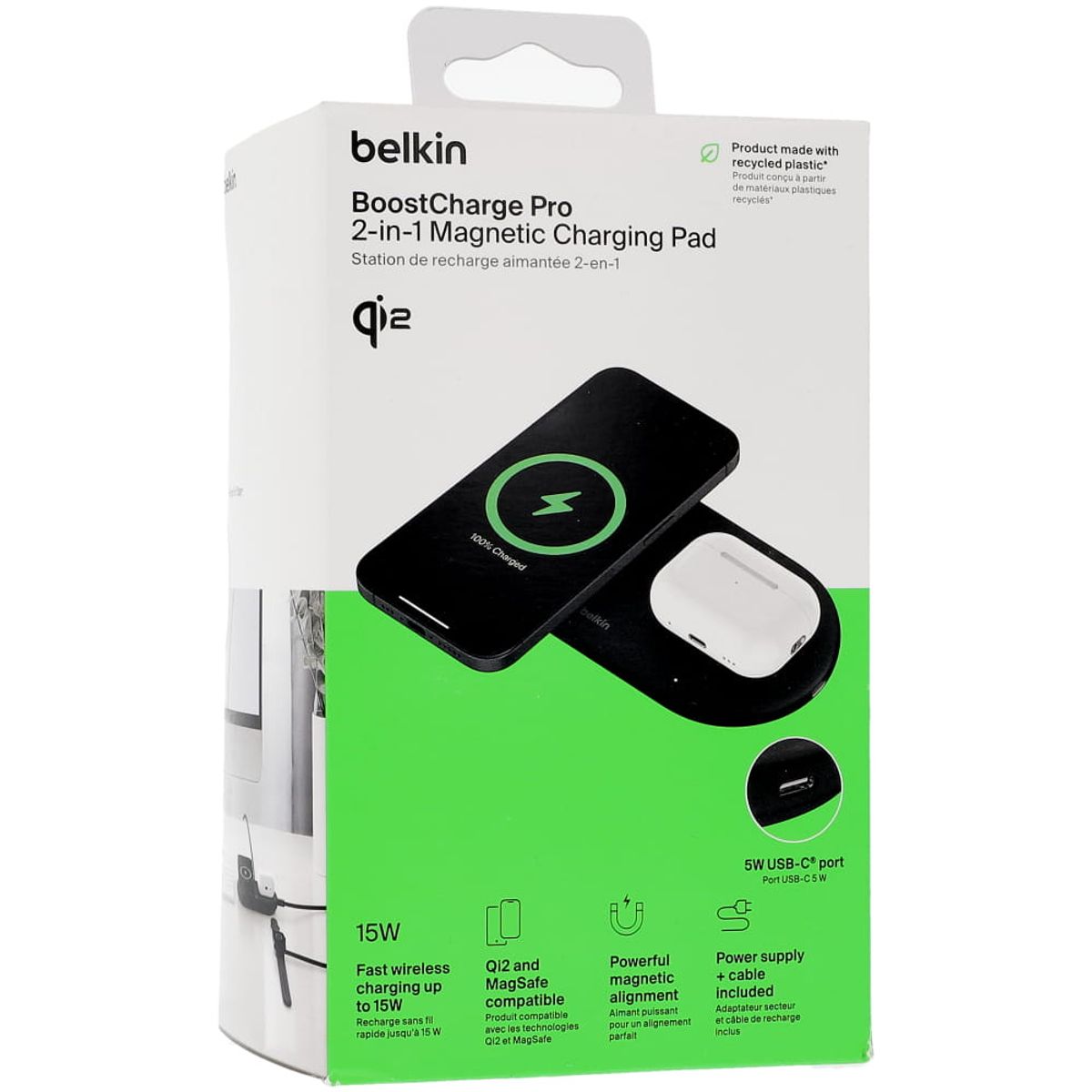 BELKIN - Cargador inalámbrico  Pro 2 en 1 Qi2 Mafgsafe Belkin Negro