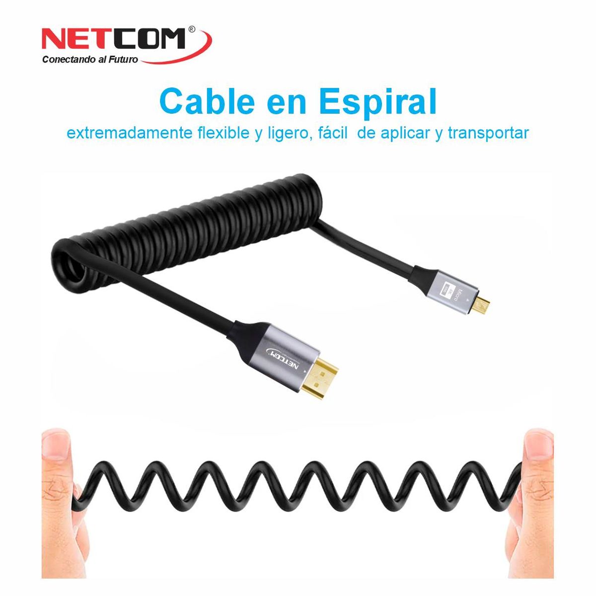 NETCOM - CABLE HDMI A MICRO HDMI DE 50 CM TIPO ESPIRAL ULTRA HD 4K 60HZ NETCOM