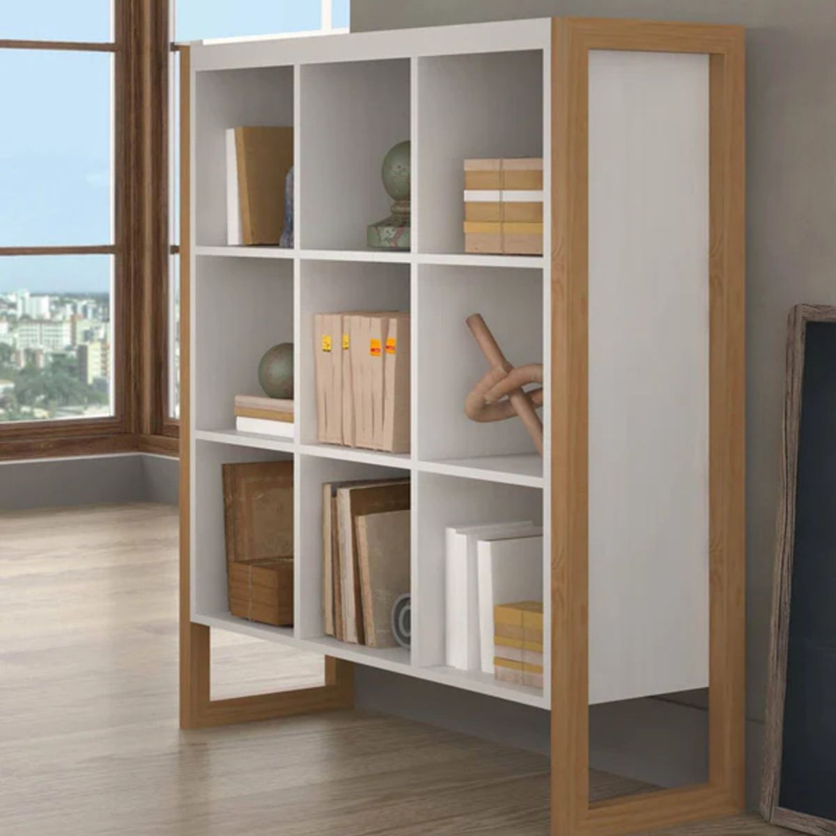 R&R MUEBLES - Estante Moderno Negoro Blanco y Marrón R&R MUEBLES