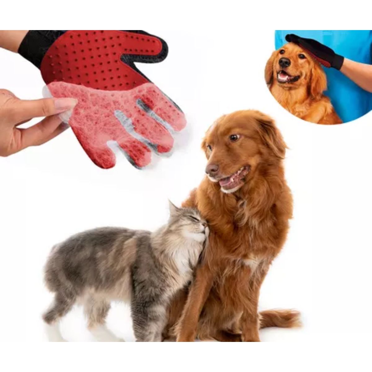 GENERICO - GUANTE QUITA PELOS PARA MASCOTAS COLOR ROJO