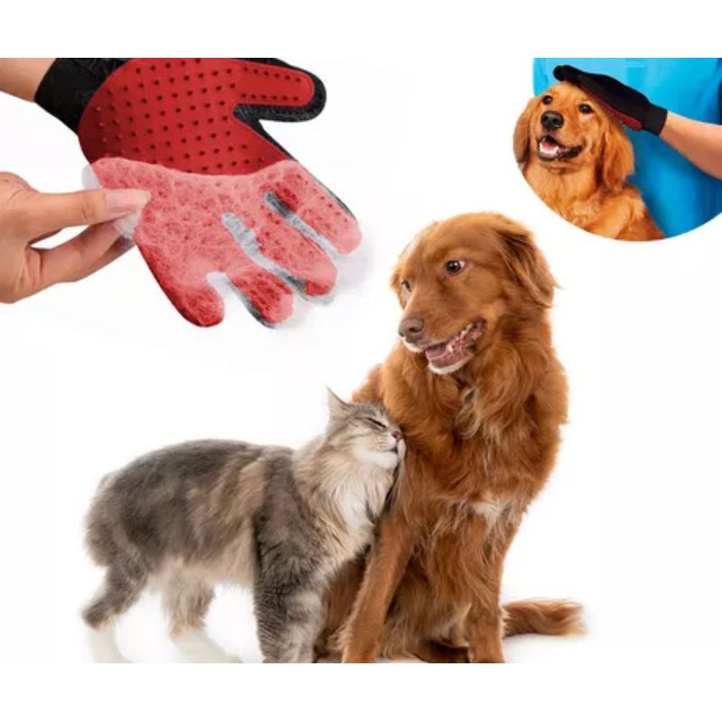 GENERICO - GUANTE QUITA PELOS PARA MASCOTAS COLOR ROJO