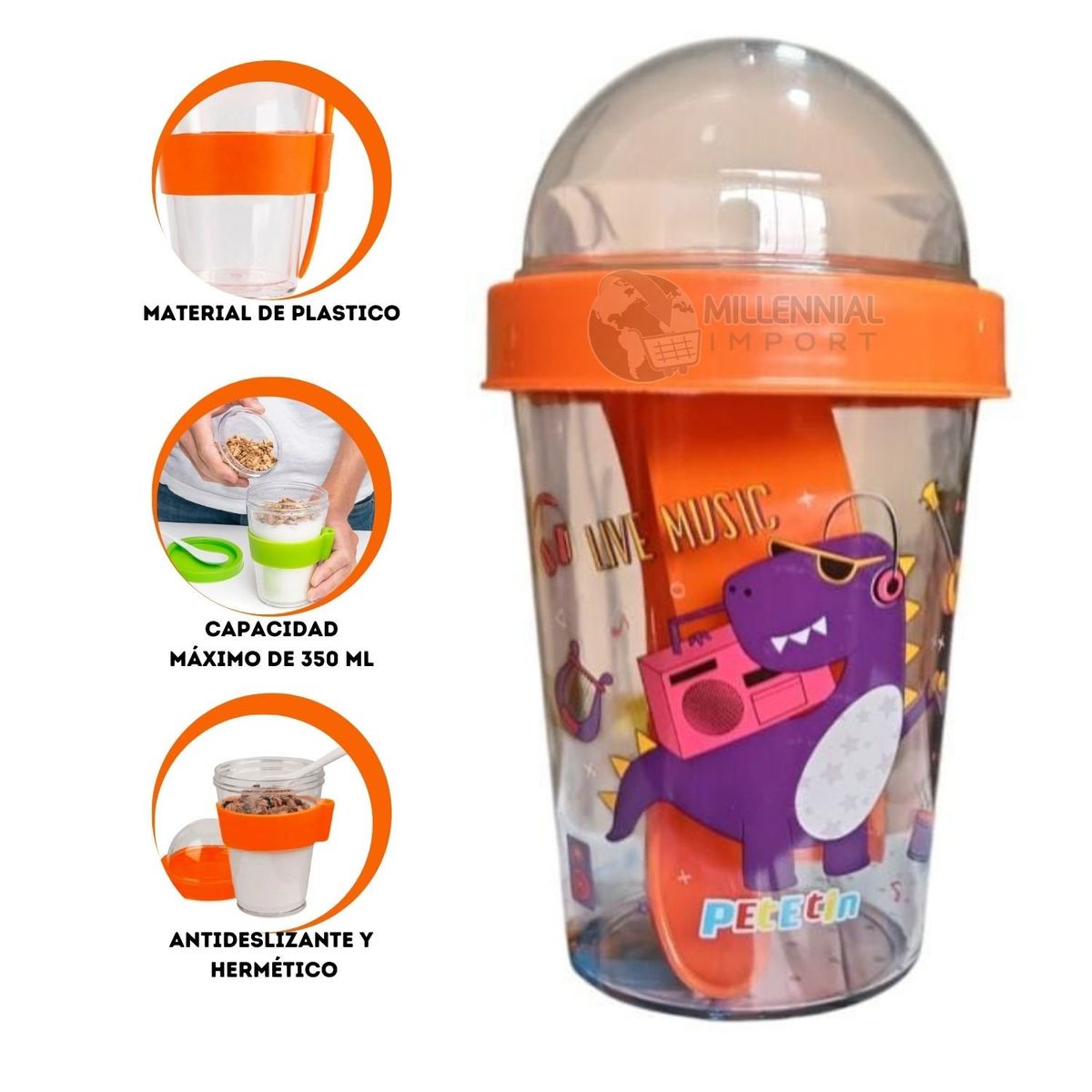 GENERICO - Vaso para Yogurt y Cereal - Yogurtera de Acrílico con Cuchara