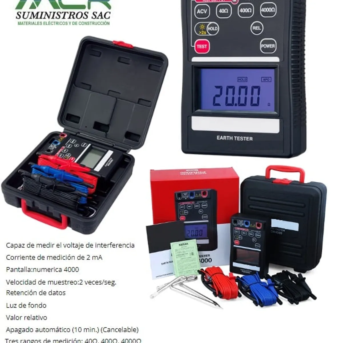 GENERICO - TELUROMETRO DIGITAL 40Ω 400Ω 4000Ω Medición de resistencia de tierra