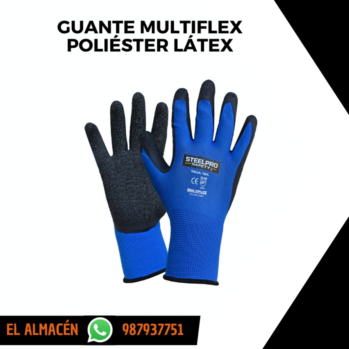 STEELPRO - GUANTES MULTIFLEX POLIÉSTER LÁTEX - TALLA L - PACK X 12 PARES