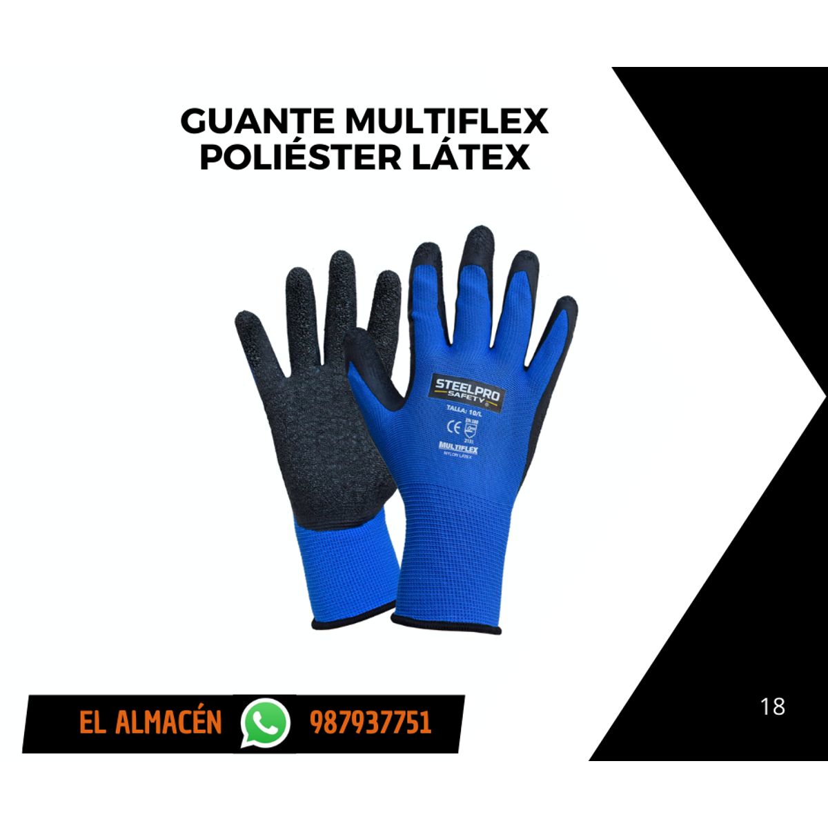 STEELPRO - GUANTES MULTIFLEX POLIÉSTER LÁTEX - TALLA L - PACK X 12 PARES