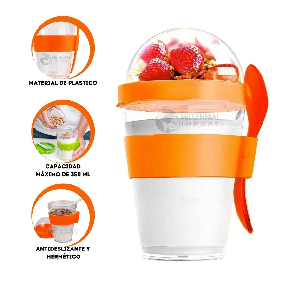 GENERICO - Vaso para Yogurt y Cereal Yogurtera De Acrílico incluye Cuchara