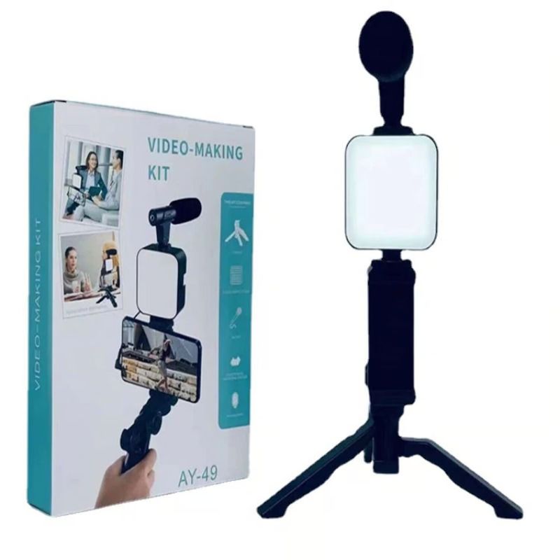 GENERICO - Mini Kit de Grabación Micrófono Luz Led Trípode AY-49