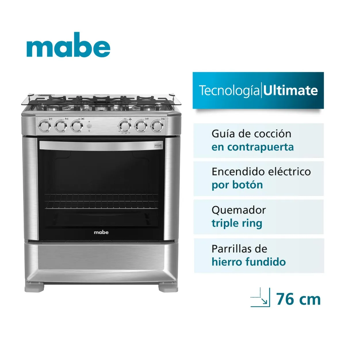 MABE - Cocina de piso a Gas 76cm Inox Mabe CMP7628FX0
